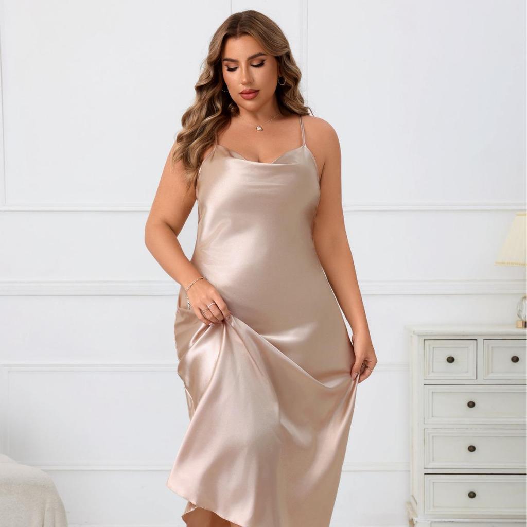 Elegant Plus Size Satin Camisole Nightgown - Light Luxury Casual Home Wear