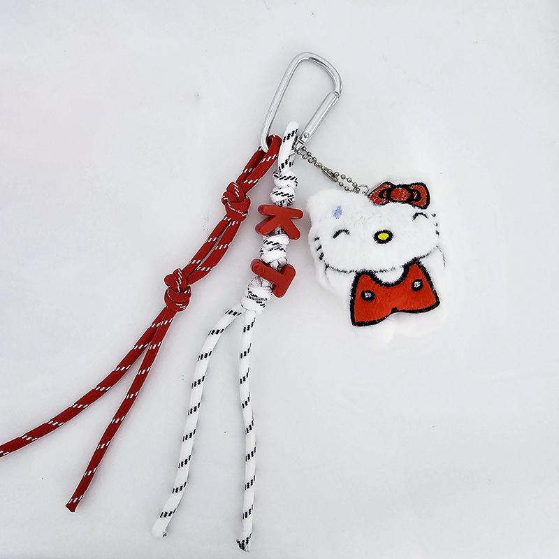 Cute Kt Cat Plush Keychain Creative Cartoon Stuffed Doll Woven Rope Keyring Bag Pendant Schoolbag Hanging Decoration Couple Gift