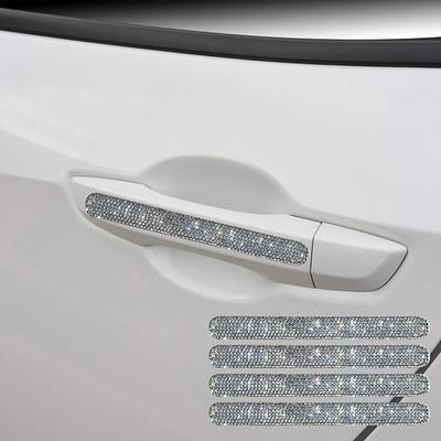 Lot de 8 autocollants universels en cristal de diamant pour poignée de porte de voiture, protection de poignée de voiture, avertissement, décoration, accessoires de voiture pour femmes