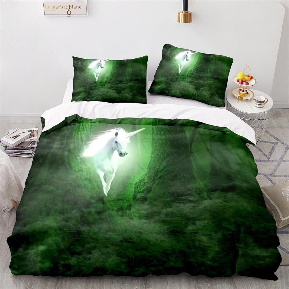 Carino Set Copripiumino Coppia di Pony 3D Unicorno Pony Cavallo Poliestere Coperta Trapuntata con Federe per Bambini Adulti Set Biancheria da Letto