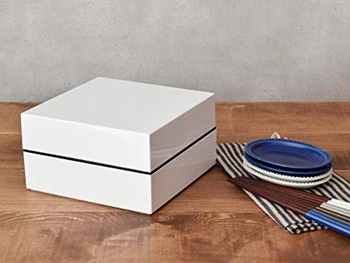 Tableware East Japanese Modern Hors d'oeuvre Square Two-Tiered Box, 18cm, White, with Dividers