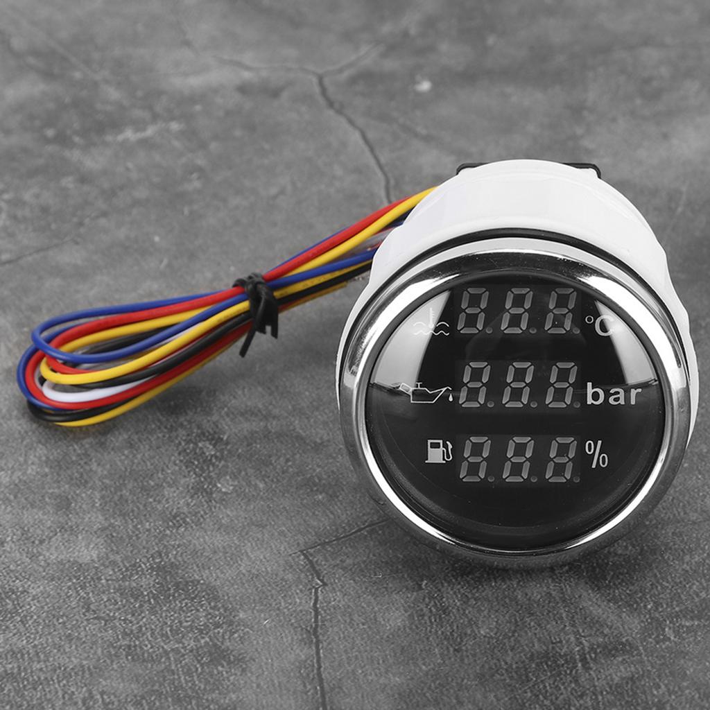 2in 3-In-1 Messgerät Kühlwassertemperatur Öldruck Kraftstoffstandsanzeige Europäischer Standard 0-190 Ohm