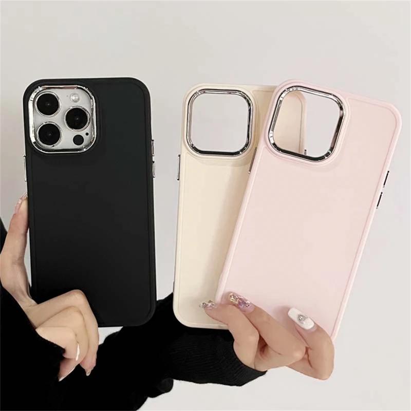 Galvanisierte Linsen-Bumber-Telefonhülle für iPhone 16 15 14 13 12 11 Pro Max X XR XS Max 7 8 Plus SE Einfarbige Silikon-Rückseite
