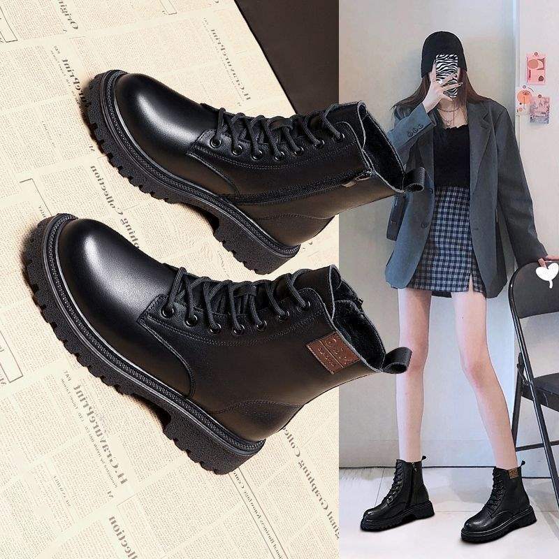 Brittiska Martin-stövlar damkortstövlar 2025 nya mångsidiga och tunna vår- och höstsingelstövlar dam stekt gata mjuka läderstövlar