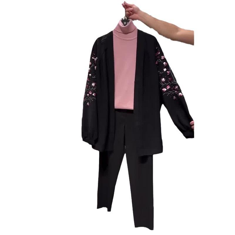 2024 Autumn Women's Embroidered Knitwear & Trousers Set