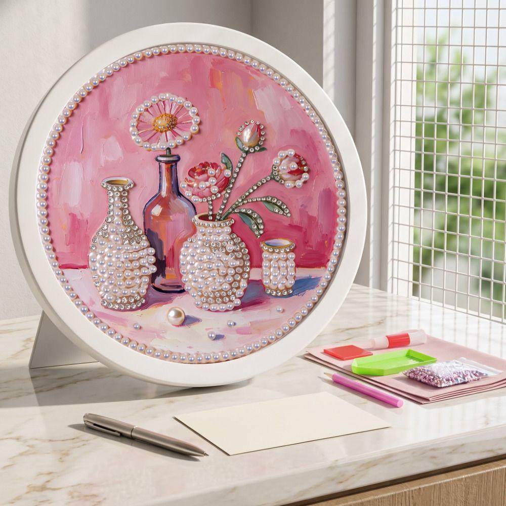 Flower Round Shape Pearl Painting Hand-Pasted Self-Adhesive Paintings  Bedroom Decorative