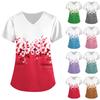 Søte arbeidsklær med trykk for kvinner V-hals dobbeltlagslommer Basic kortermet topp genser Valentines