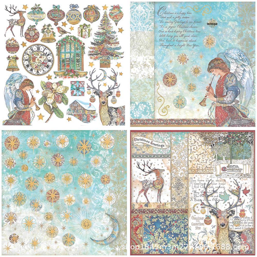 12 Sheets Retro Christmas Blessing Background Paper for Journaling and Collage