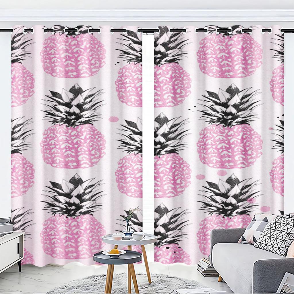 Pineapple Cartoon Cute Fruit Print Home Style Decoration Polyester Window Children Bedroom Living Room Curtain With Darkening Perfect For Great