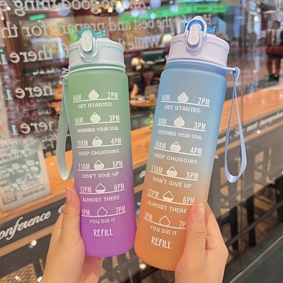 900ML Water Bottle with Straw and Time Mark, Color Changing Frosted Plastic Cup, Large Capacity Water Bottle