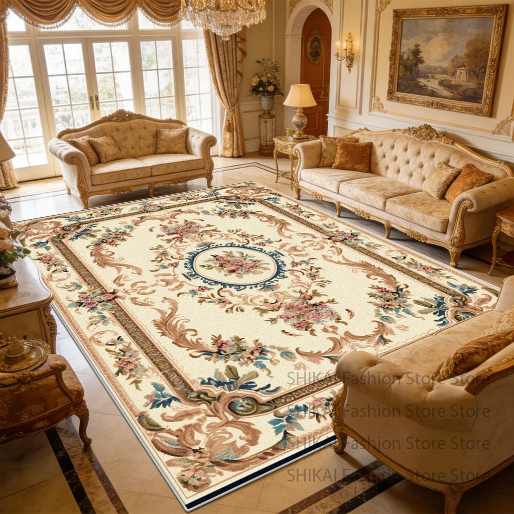 European Style Flower Beige Living Room Carpet Home Decoration Luxury Non-slip Fluffy Rug Large Size Easy Clean Soft Floor Mats