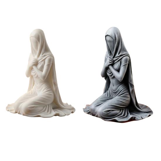 Kneeling Pray Girl Figurine 3D Printed Hooded Cowl Praying Women Statue Sculpture Home Office Desktop Religious Ornament