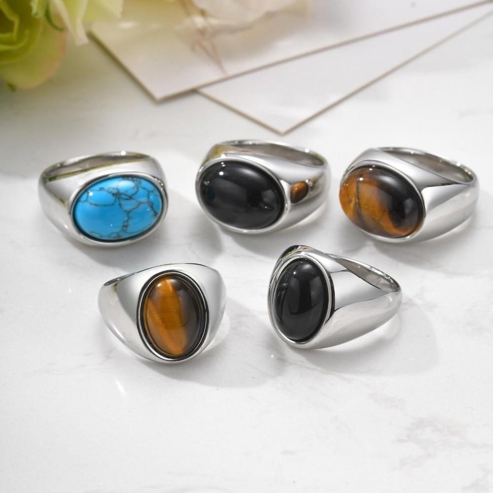 Vintage Glaze Ring Stainless Steel Oval Finger Ring Gothic Punk Rock Stone Eye Ring  Party Favors