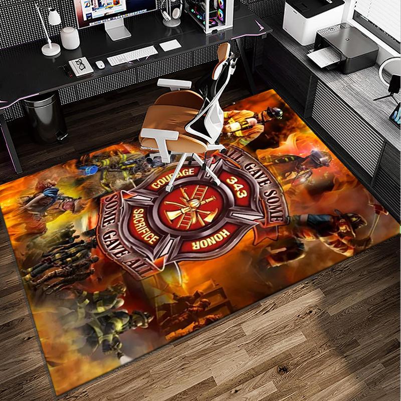 Firefighter Bravery In Action Office Rug Chair Mat, Entryway Carpet, Suitable for Front Door, Bedroom, Living Room, Desk, Holiday Gift