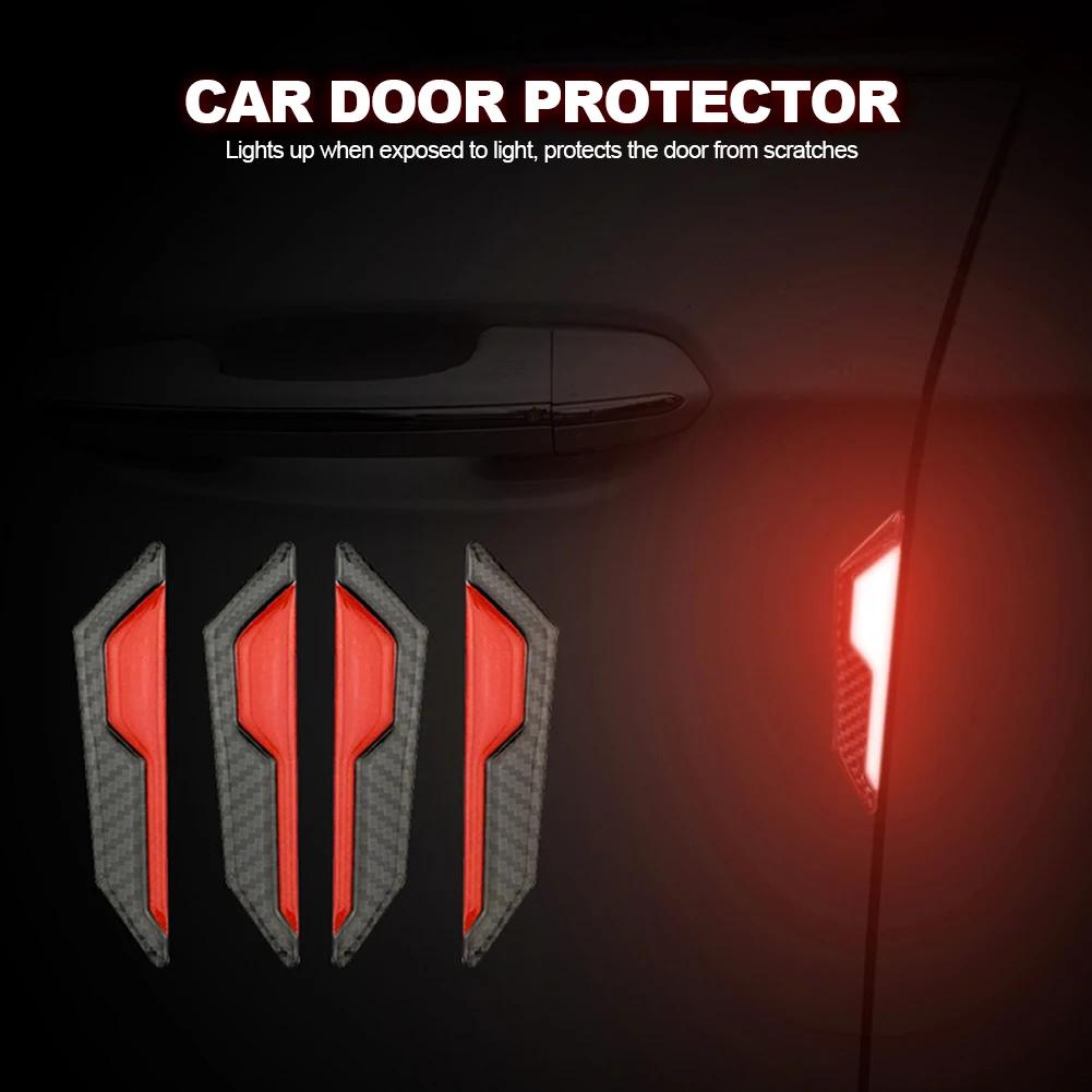 4PCS Car Door Edge Anti-Collision Strip Reflective Protection Guards Buffer Trim Protection Strip Protector Car Door Crash Bar