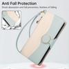 For iPhone 15 Pro Max Case Zipper Wallet Color Splicing TPU PU Leather Flip Phone Cover with Strap