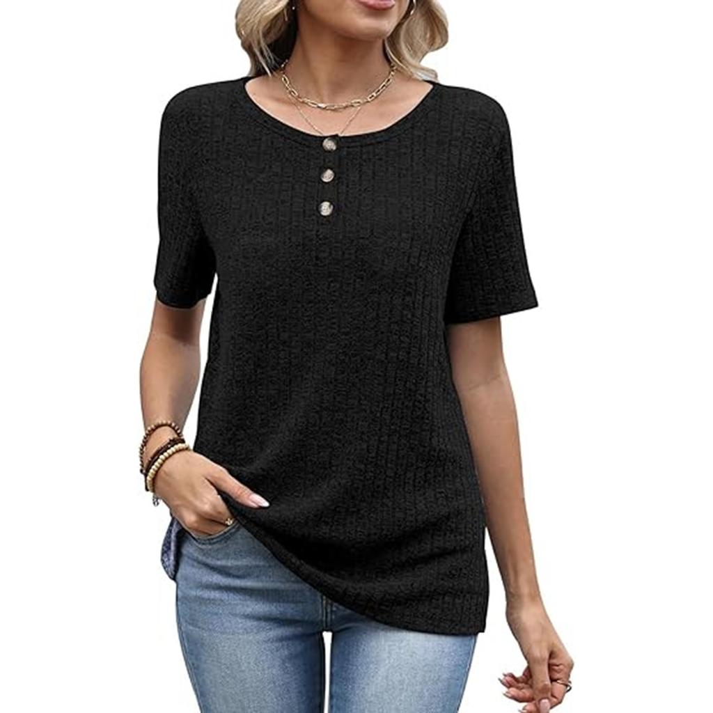 Women's Fashionable Casual Color Round Neck Short,sleeved Loose Top