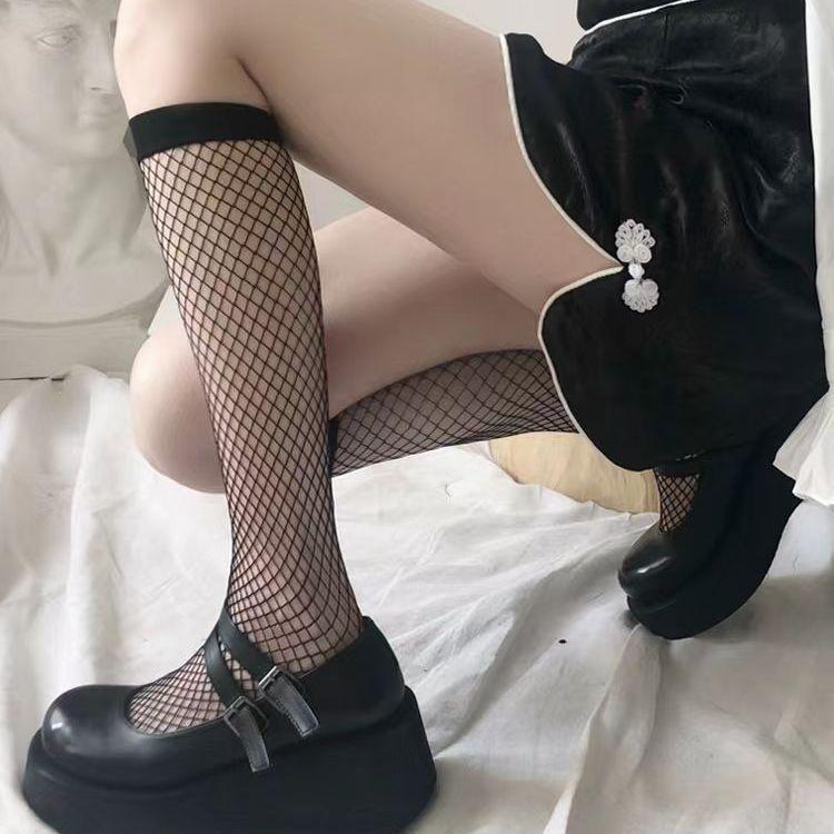 Calf Socks Women'S Summer Thin White Jk Dark Socks Black Fishing Net Socks Medium Tube Net Socks Half Tube Stockings Half Section