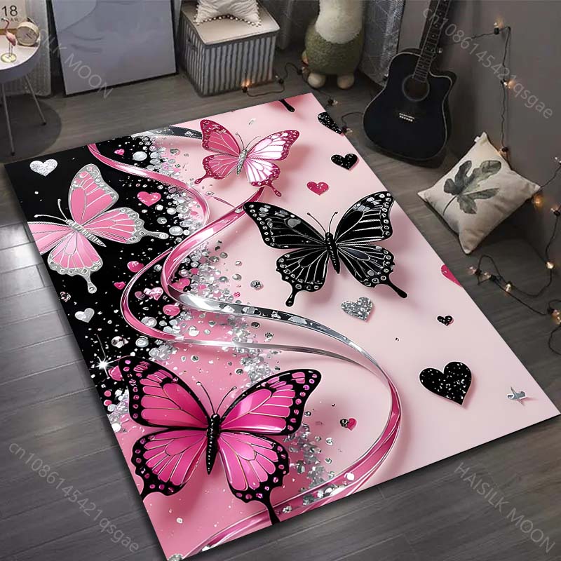 

Multiple sizes Colorful butterflies and hearts Carpet for Living Room Bedroom Sofa Home Decor Rus Non-slip Floor Mat 40cm x 60cm