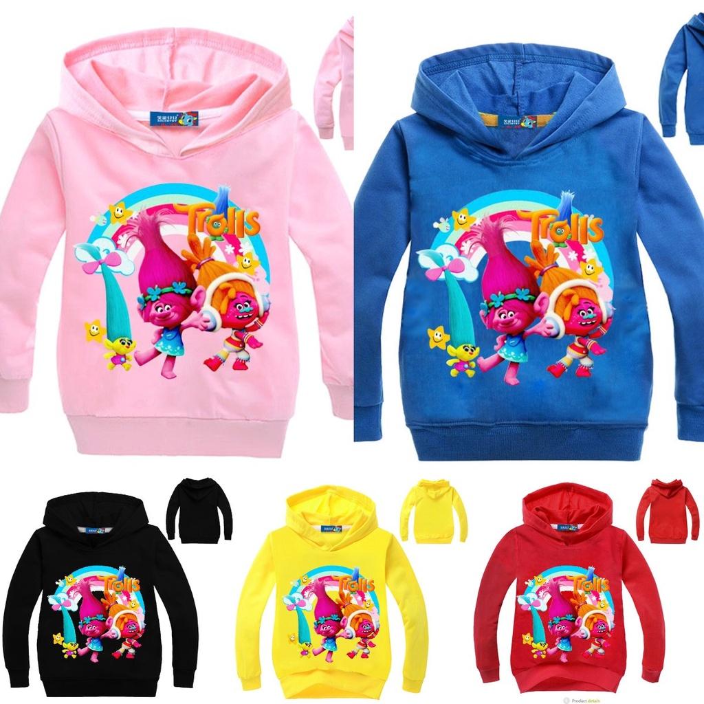 Sudadera con Capucha Estampada de Trolls para Niños Pulóveres de Algodón Abrigo Chaqueta Regalo Años
