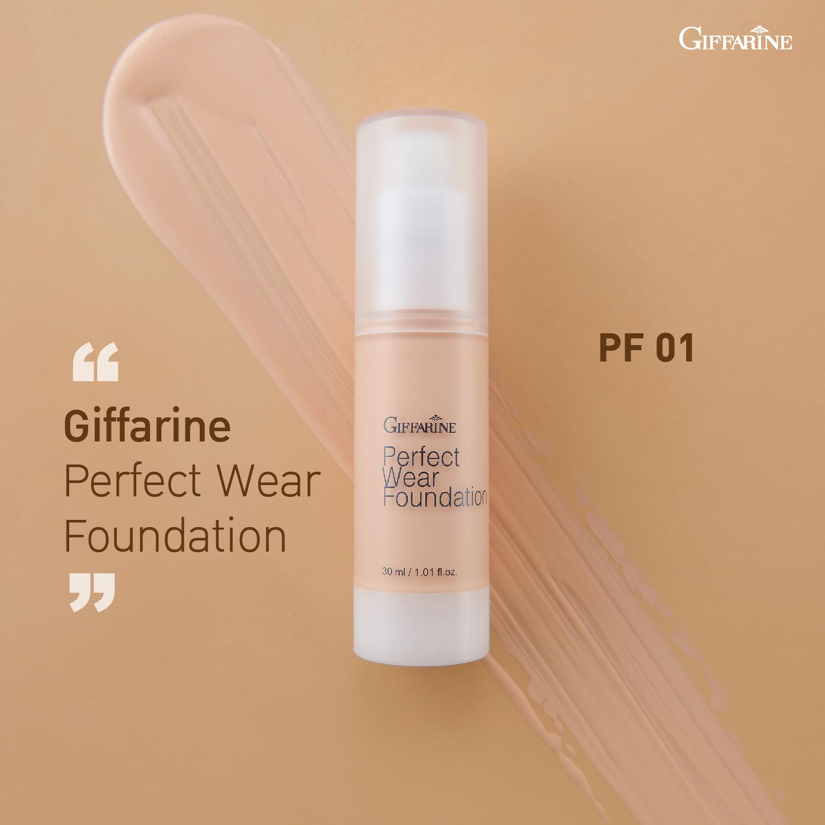 Giffarine Perfect Wear Foundation, Тональный крем на водной основе для естественной и идеально гладкой кожи с превосходными водостойкими свойствами, PF01 - PF04 30 мл PF01