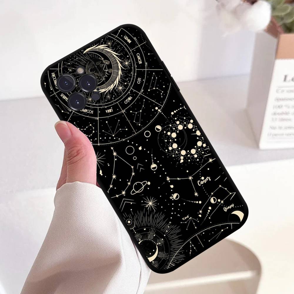 Sonne Mond Wolken Astrologisches Quadrat Mattes Silikon Case Für Iphone17 Air 16 15 14 13 12 11 Pro Max Plus Mattes Basic Abdeckung Case