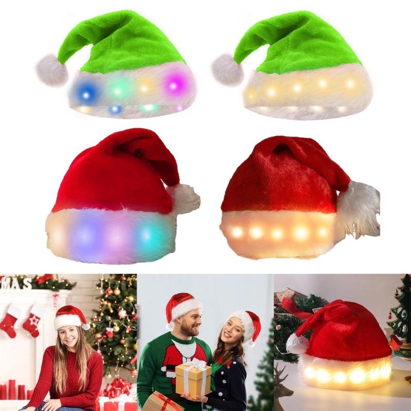 Pack of 5pcs Unisex LED Santa Hat Soft and Comfortable Pom Hats Headgears for Christmas Celebrations and Photo Props