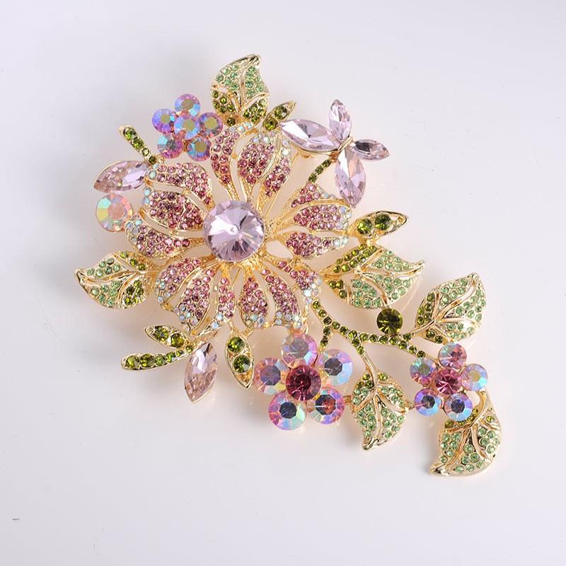 Shining Colorful Crystal Rose Flower Brooch Girls Party Clothing Pin Ladies Wedding Accessory