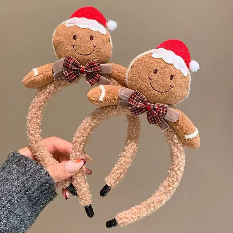 Gingerbread Man Duckbill Clip & Plush Christmas Hat Headband