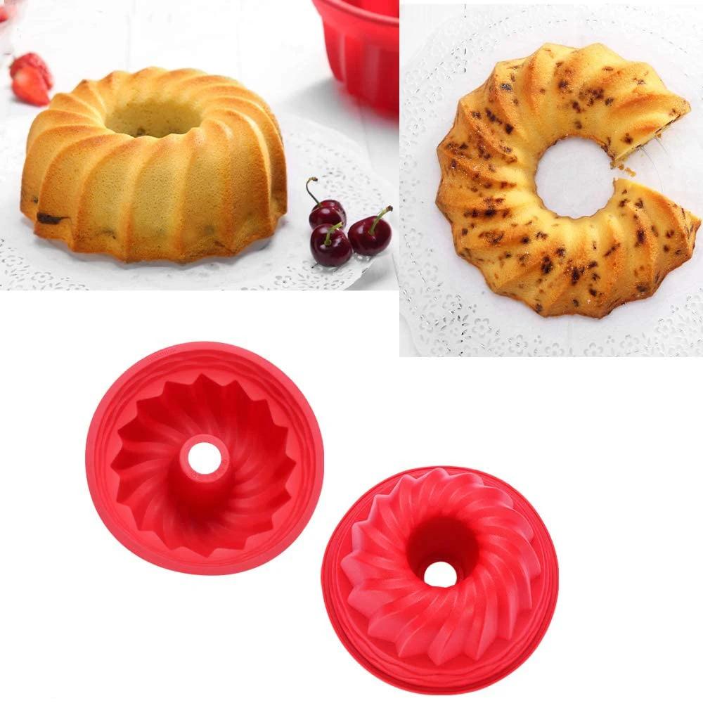 1pc Cake Silicone Mold 9 Inch Red Large Hollow Round Cake Molds DIY Toast Bread Baking Tool Chocolate Mold Jelly Pudding Mold