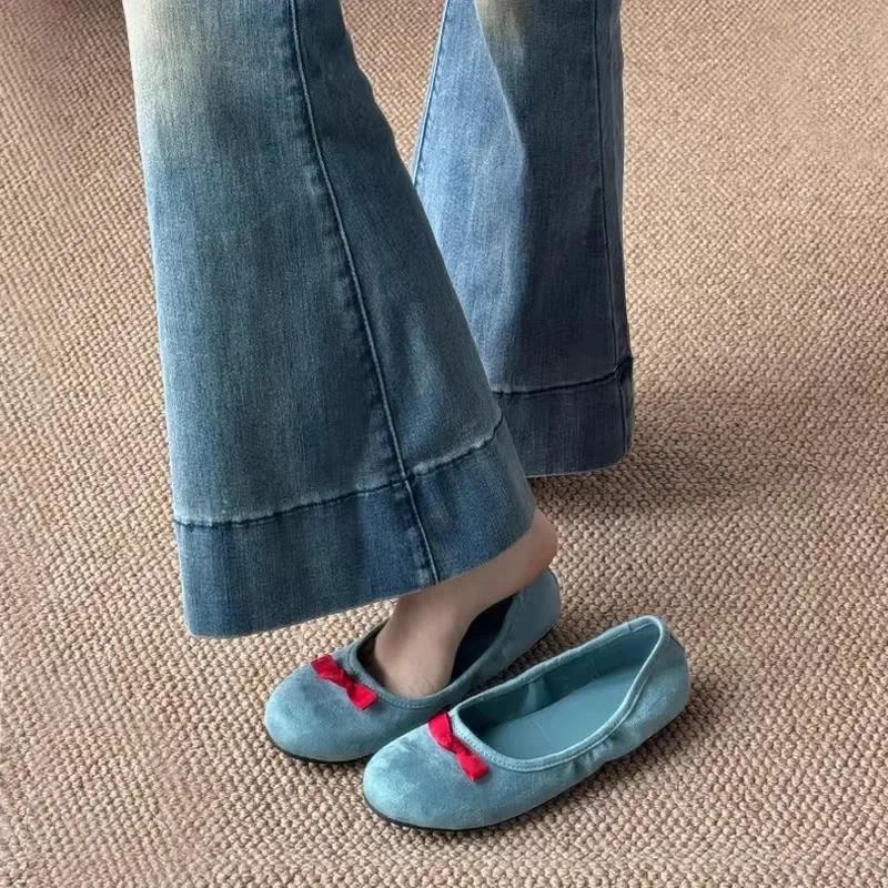 fashion Ladies Shoes 2024 High Quality Shallow Women's Flats Fashion Solid Plus Size Bean Flat Shoes Hot Sale Round Toe Flat Low Heels