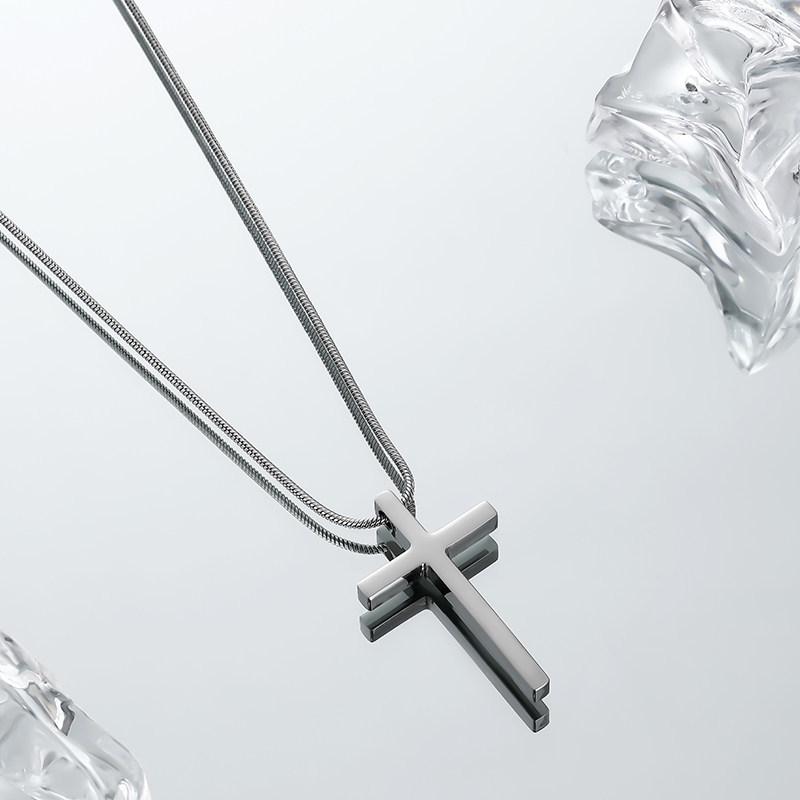 Men's Cross Pendant Necklace - Titanium Steel Snake Chain, Trendy High-End Hip Hop Accessory
