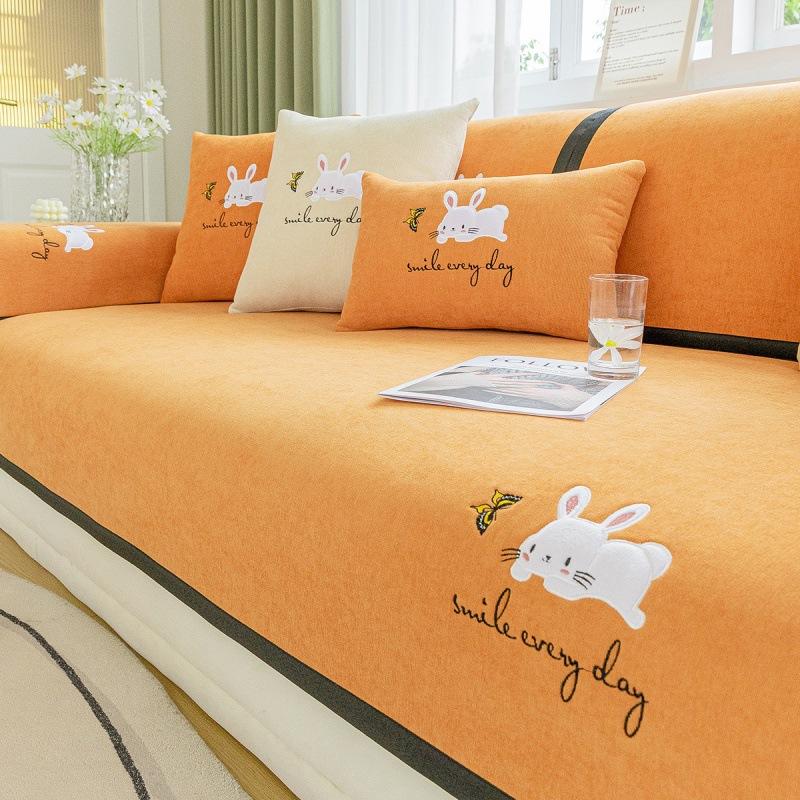 Cartoon Embroidery Sofa Pad Towel Couches Covers for Living Room 1/2/3/4-seater Sofa Cover Universal for All Seasons Cushion