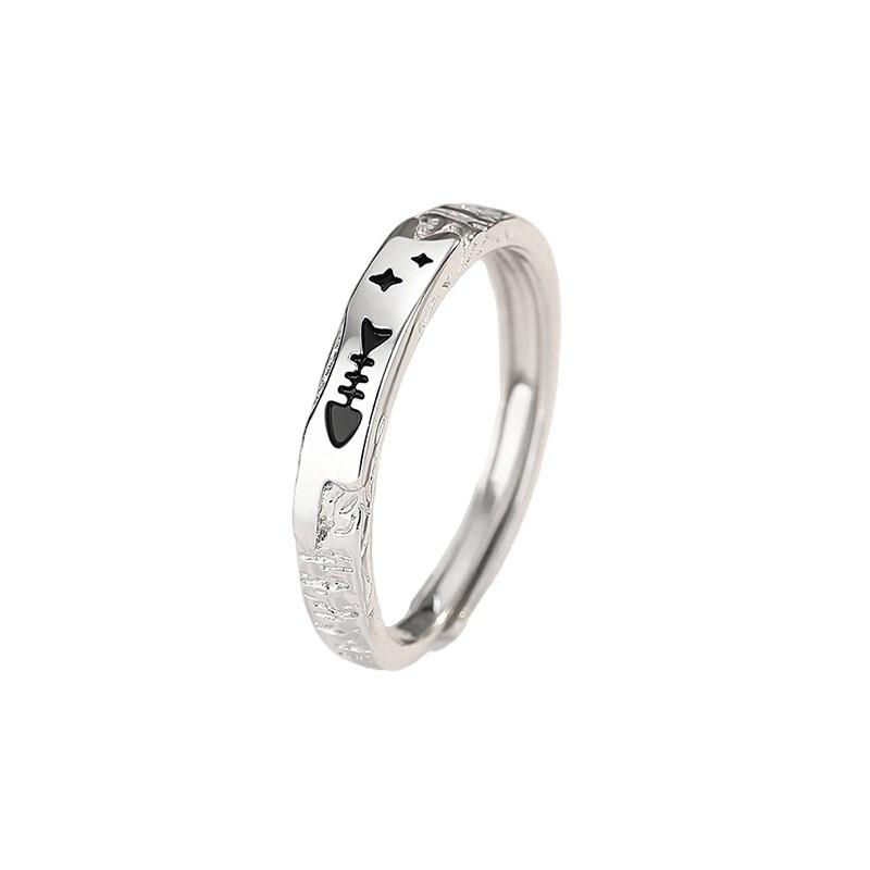 TICIA Original Cat Fish Love Couple Rings Hammered Open Band Men Women