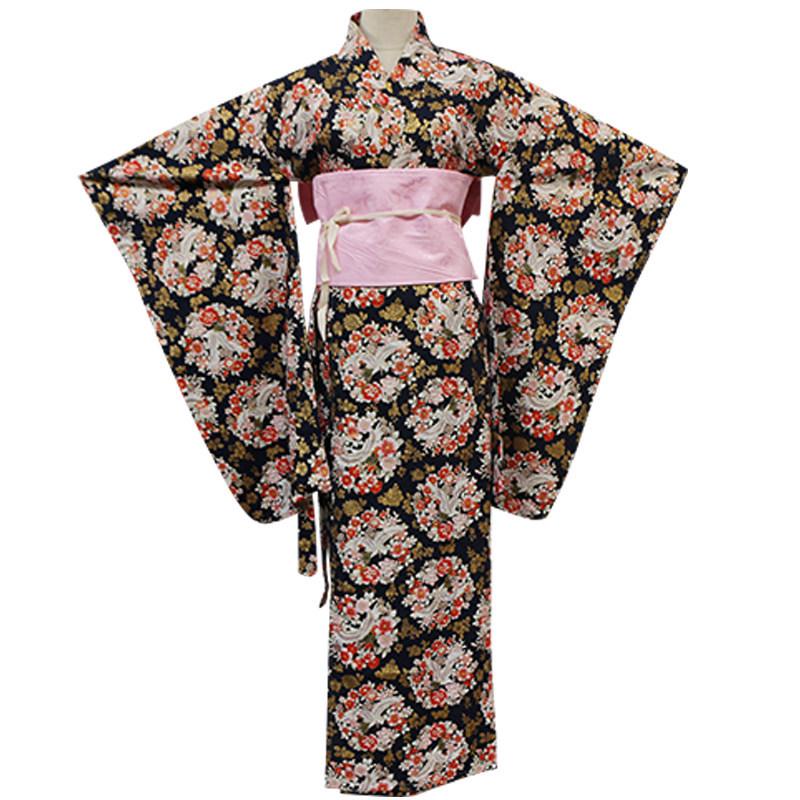 Japanese Wafu Hot Stamped Cotton Kimono for Girls - Bathrobe, Cosplay, Stage, or DIY Props