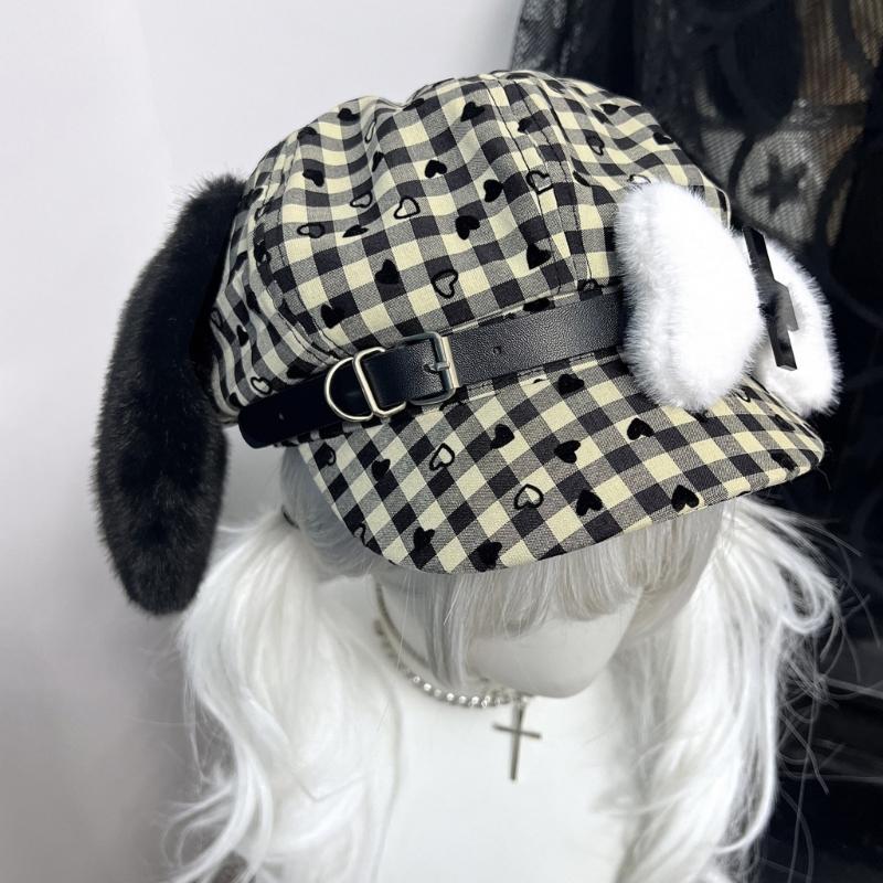 Dog Bone Pattern Hat Trendy Plush Lovely Styles Hat Vintage Check Beret Hat for Trendy Youth