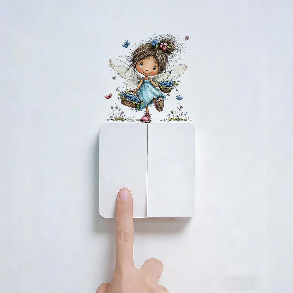 Cartoon Fruit Flower Fairy Switch Wall Sticker Creative Socket Decor for Kids Room Bedroom Living Room Home Decor