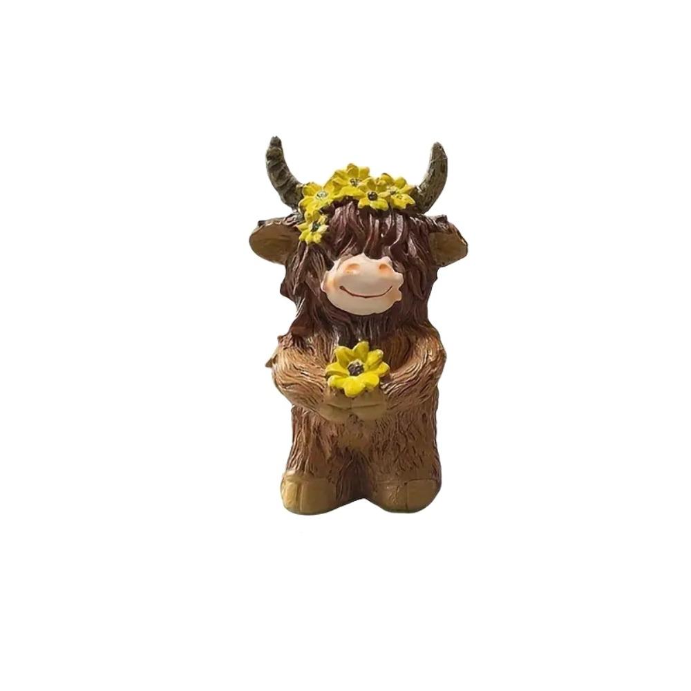 Resin Highland Cow Statue Cute Animal Sculpture Ornament Funny Cow Figurine  Desktop