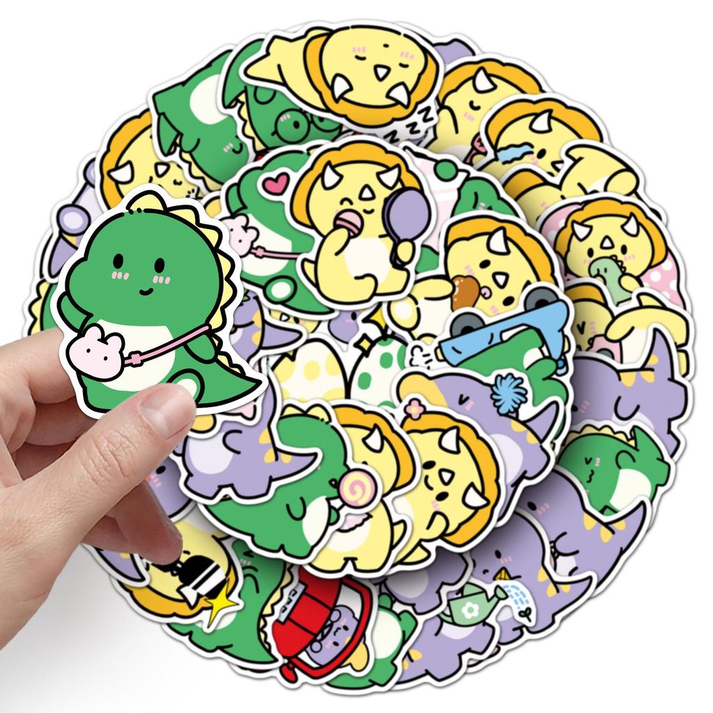 50 Hand-Painted Dinosaur Stickers: Waterproof & Cartoon for Skateboards, Journals, Cups & more.