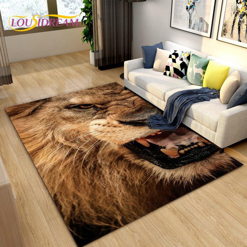 3D Beast Lion Cartoon Animal Area Rug Carpet for Living Room Bedroom Playroom Sofa decor home Non-slip rug Floor Mat Soft