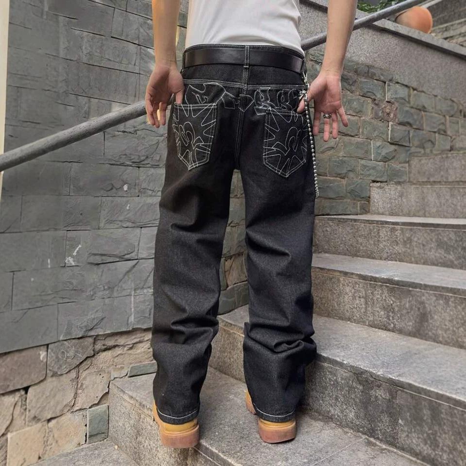 Large size American embroidered wide-leg jeans retro casual and thin loose straight floor-mopping trousers