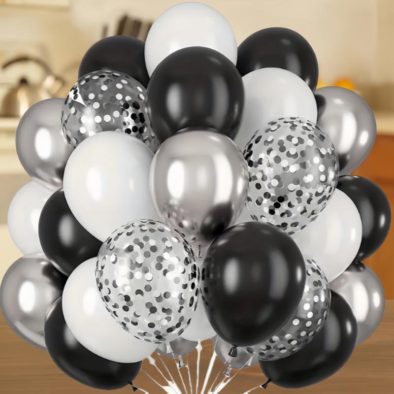 Black & White Silver Balloons for Birthday, Engagement, Proposal, or Store Opening Decorations