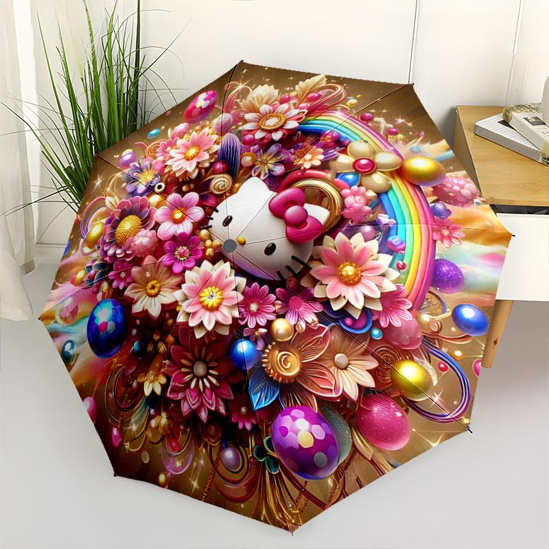 1pc Hello Kitty Floral Automatic Opening Folding Umbrella - 8 Bone Iron Frame, Suitable for Fans, Travel, Daily Use, Festive Gift.H046