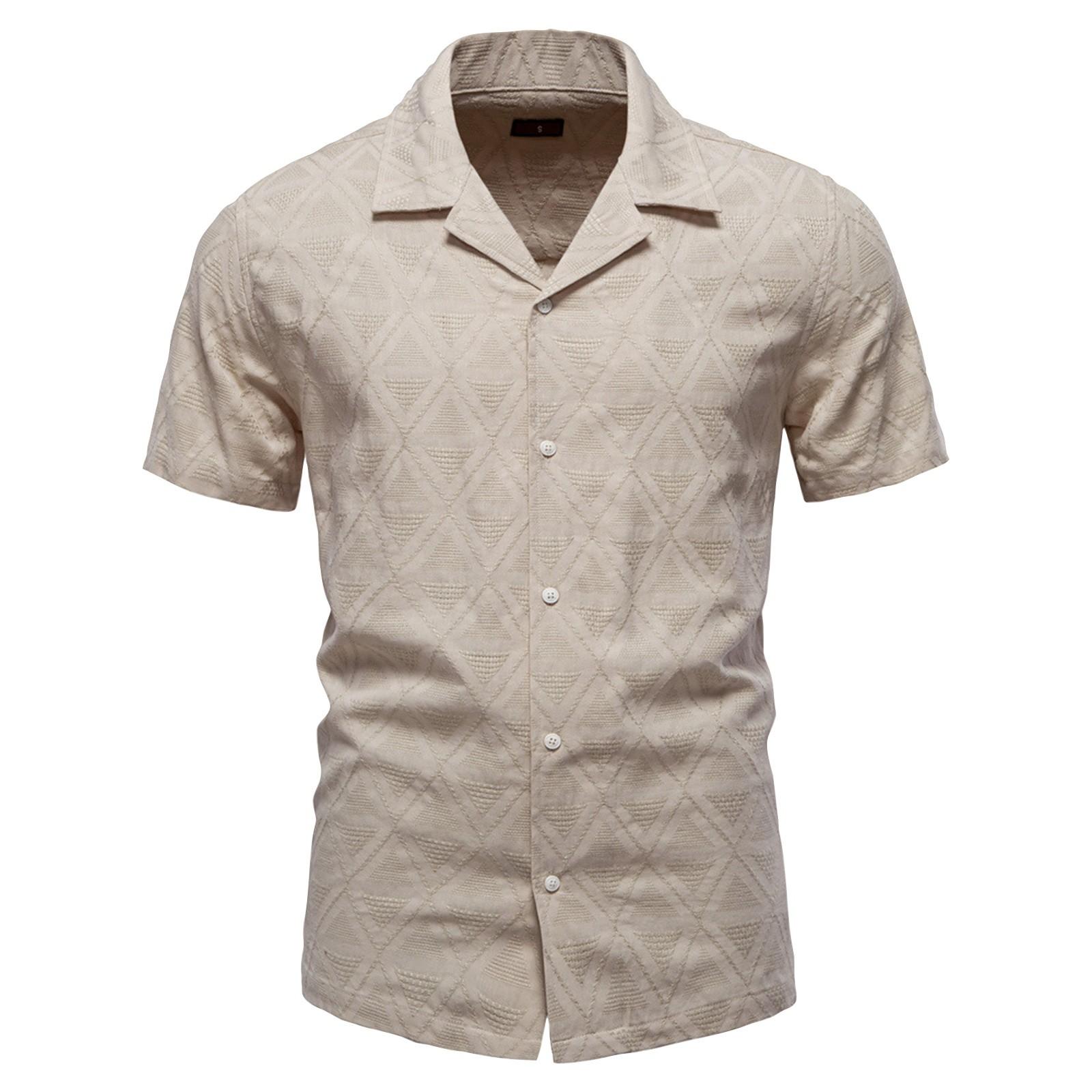 

Мужская повседневная клетчатая однотонная рубашка с коротким рукавом, однобортная рубашка с коротким рукавом, мужские повседневные модные рубашки с коротким рукавом XXL бежевый