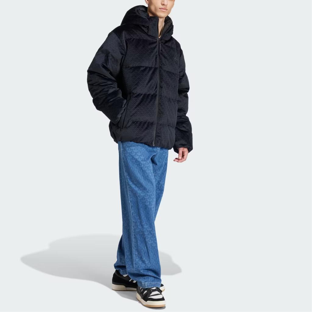 Adidas Originals Down Regent FW24 Monogram Jacket Comfortable Warm Hooded Down Coat Men Jacket Black IW3442