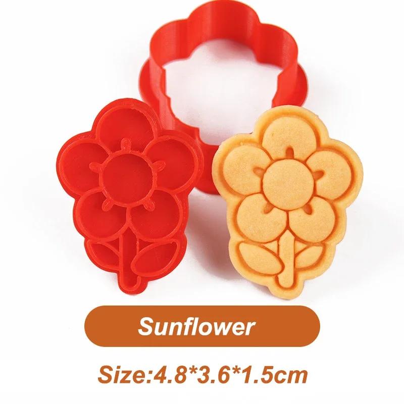 Tulip Rose Sunflower Bouquet Biscuit Embosser Stamp Mold Happy Mother's Day Flower Shaped Cookie Cutters Baking Cake Decor Tools