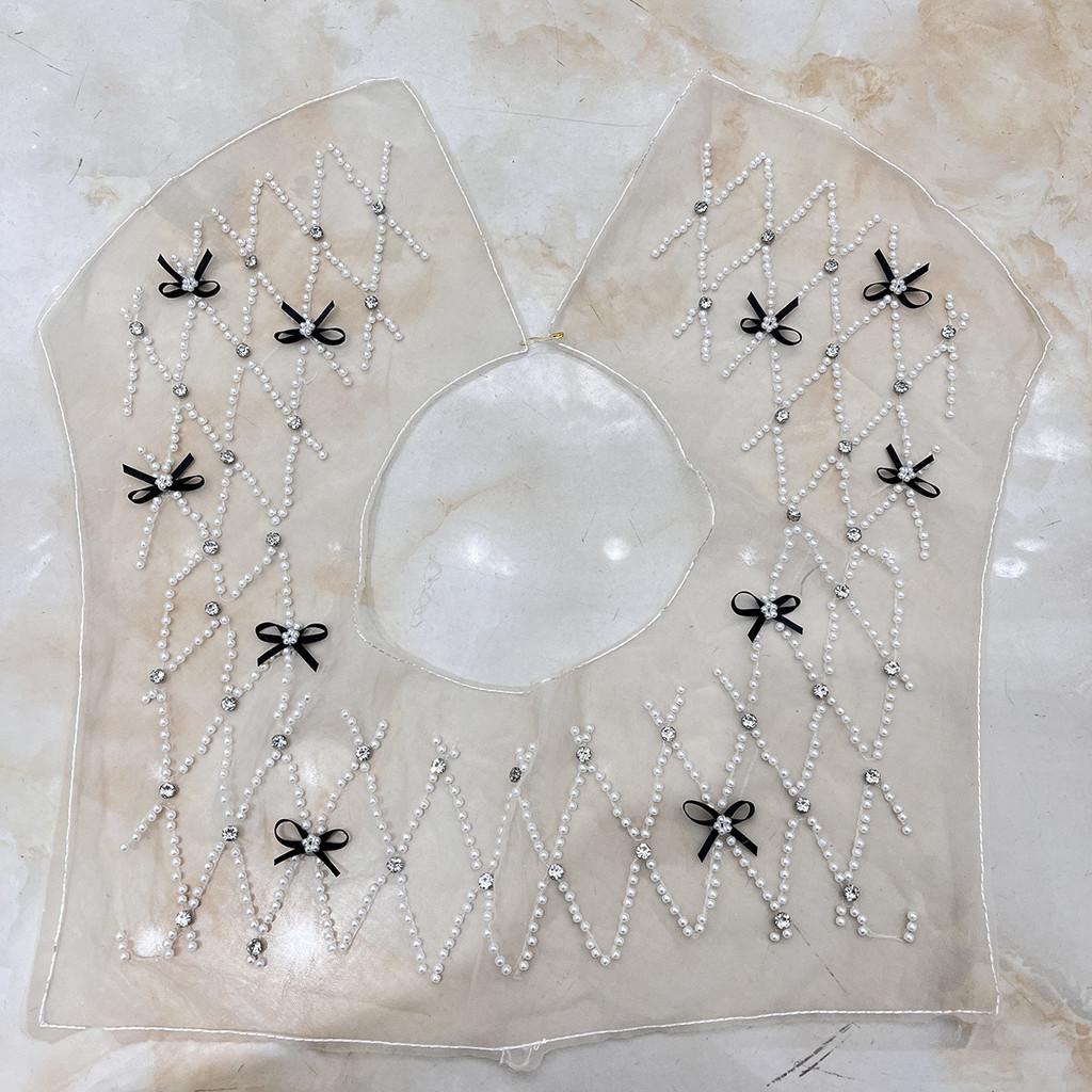 Girl Hollow Mesh Collar With Artificial Pearls And Rhinestone Decor Gift For