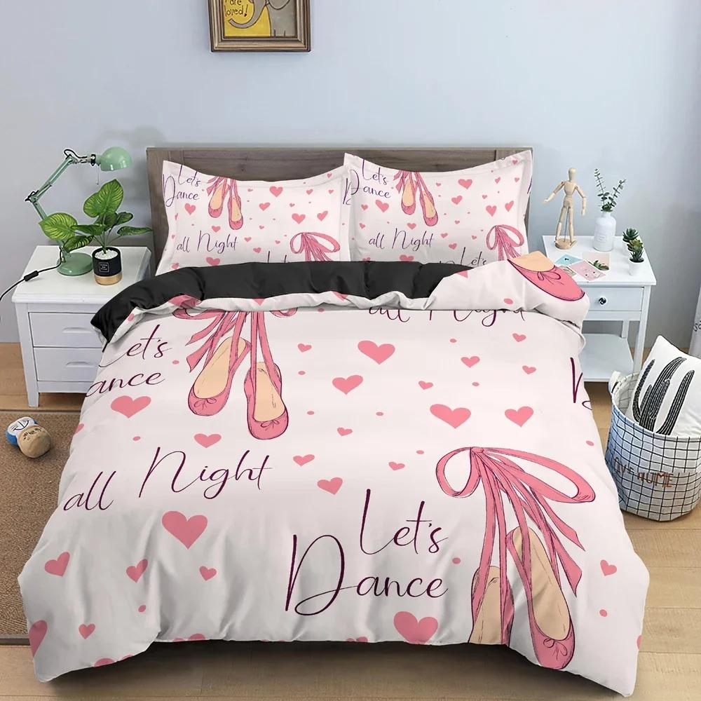 Conjunto de cama com capa de edredom e estampa de modelo de desenho animado, lindo vestido rosa, roupas de cama para quarto de menina, king, queen, twin