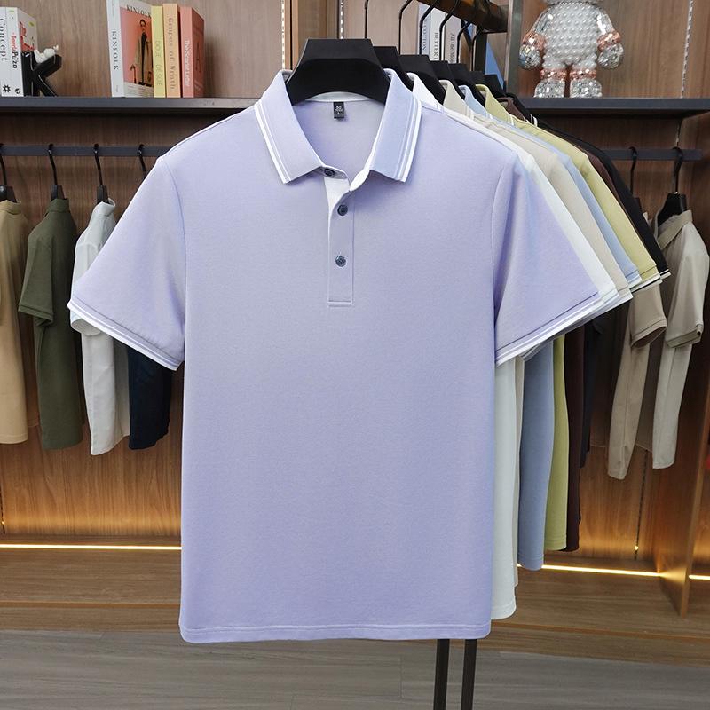 Polo da uomo a maniche corte in misto seta - Top casual in maglia con colletto