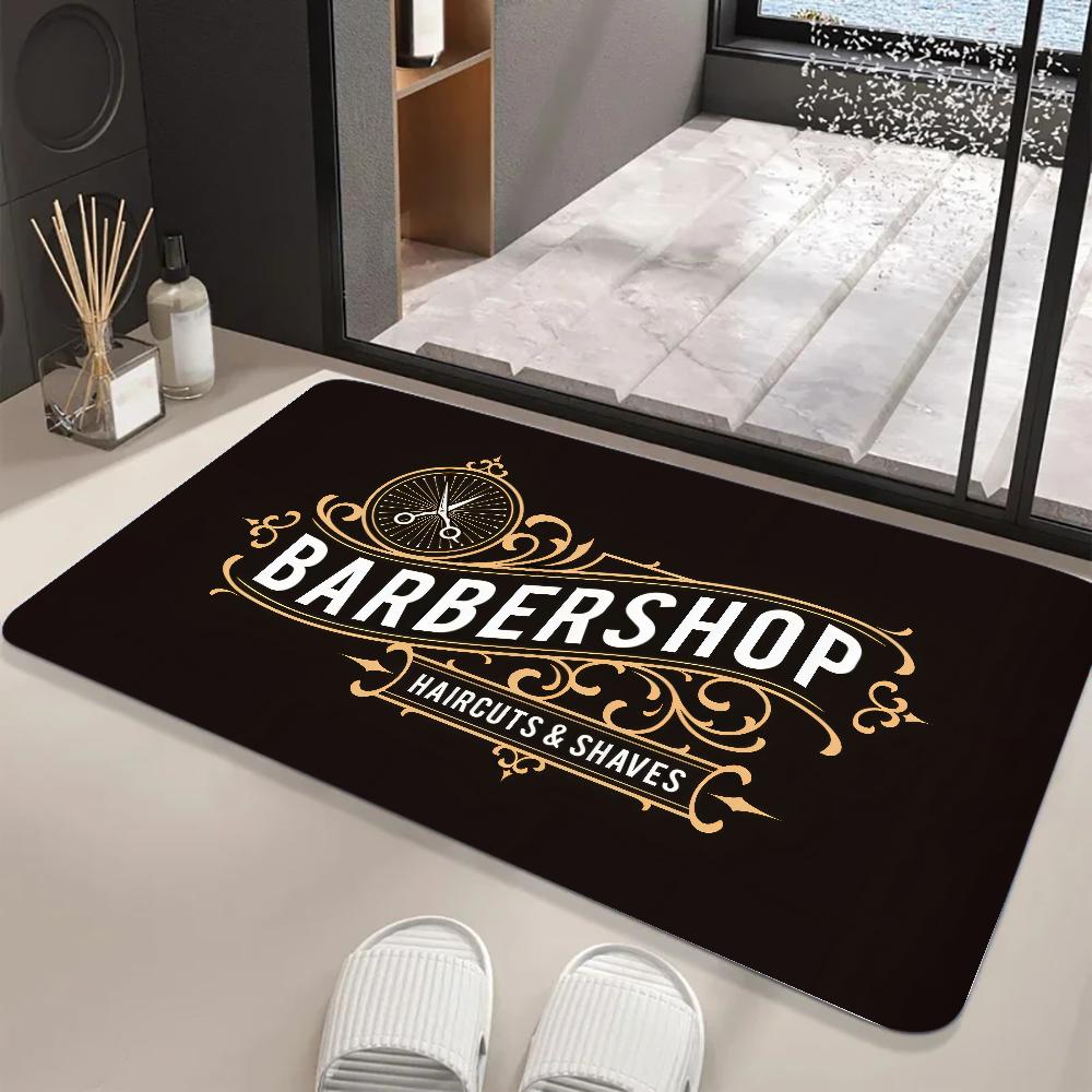 Barber Shop Sign Floor Mat Graphic Printed Flannel Doormats for Bathroom Kitchen Entrance Carpet Home Decor